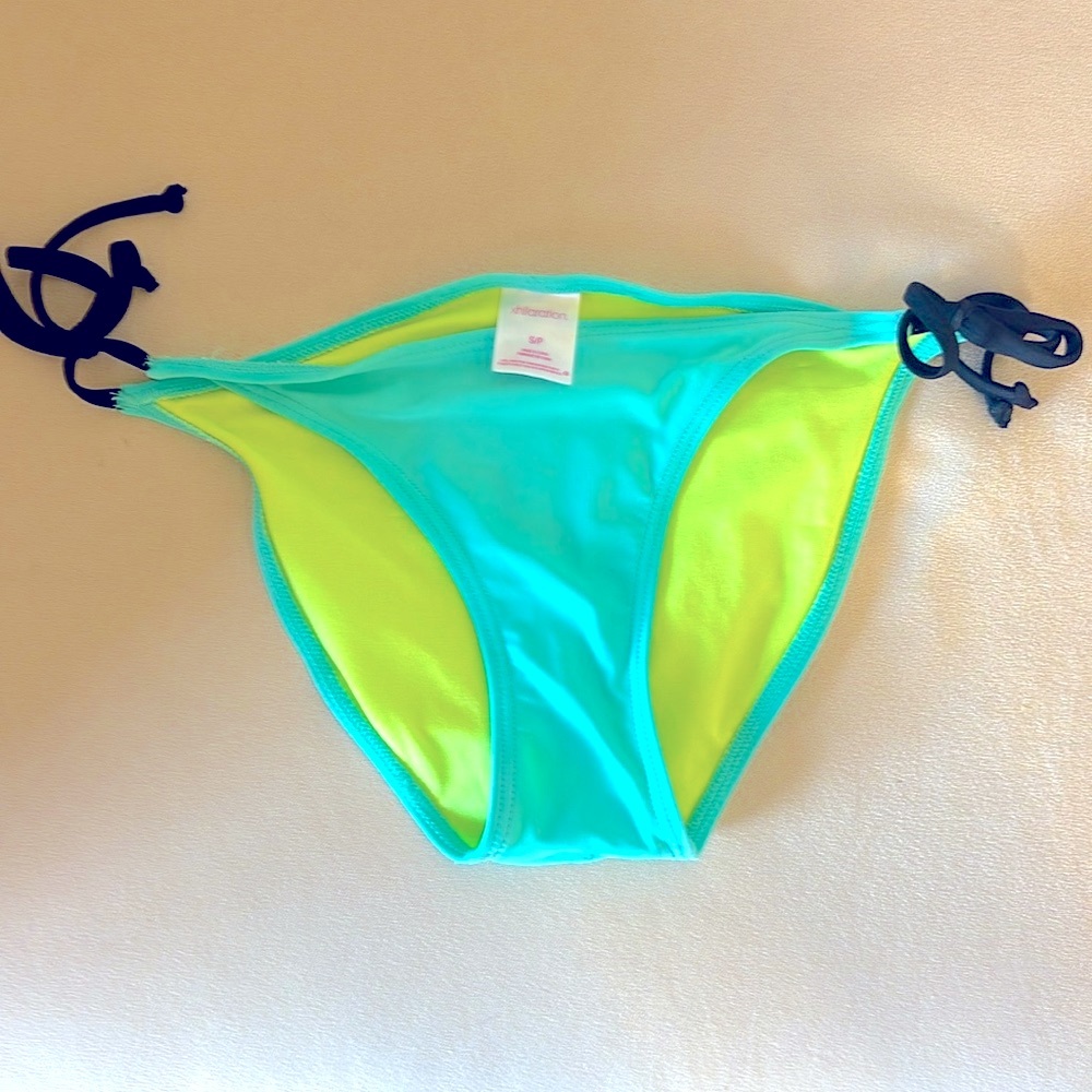 Xhilaration | Blue and Yellow Bikini Bottom with dude ties and scrunched back